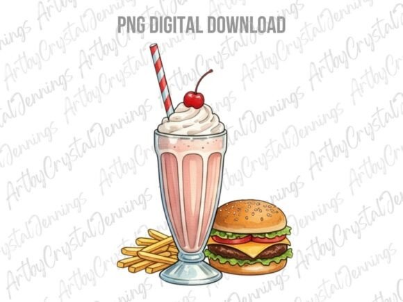 Download Retro Diner Food Milkshake Burger PNG - Retro Collection