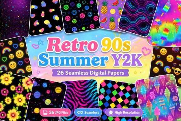 Download Retro 90s Summer Y2K Digital Pattern - Retro Collection