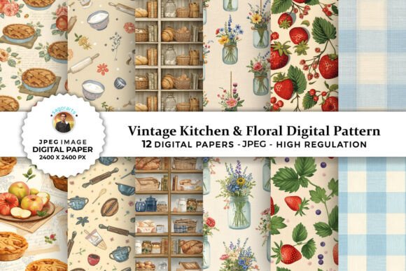 Download Vintage Kitchen &amp; Floral Digital Pattern - Floral Collection