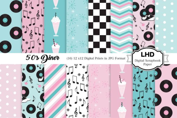 Download 50's Diner Digital Patterns - Pink/Blue - Digital patterns Collection