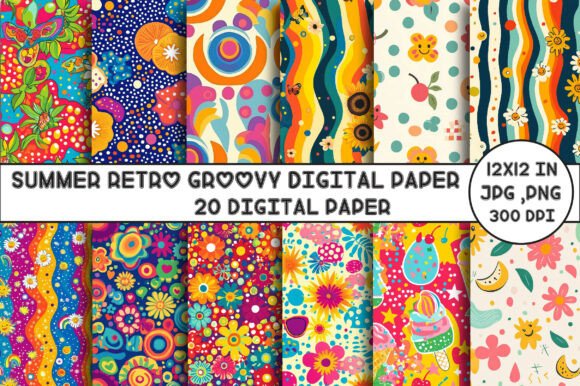 Download Summer Retro Digital Paper - Retro Collection